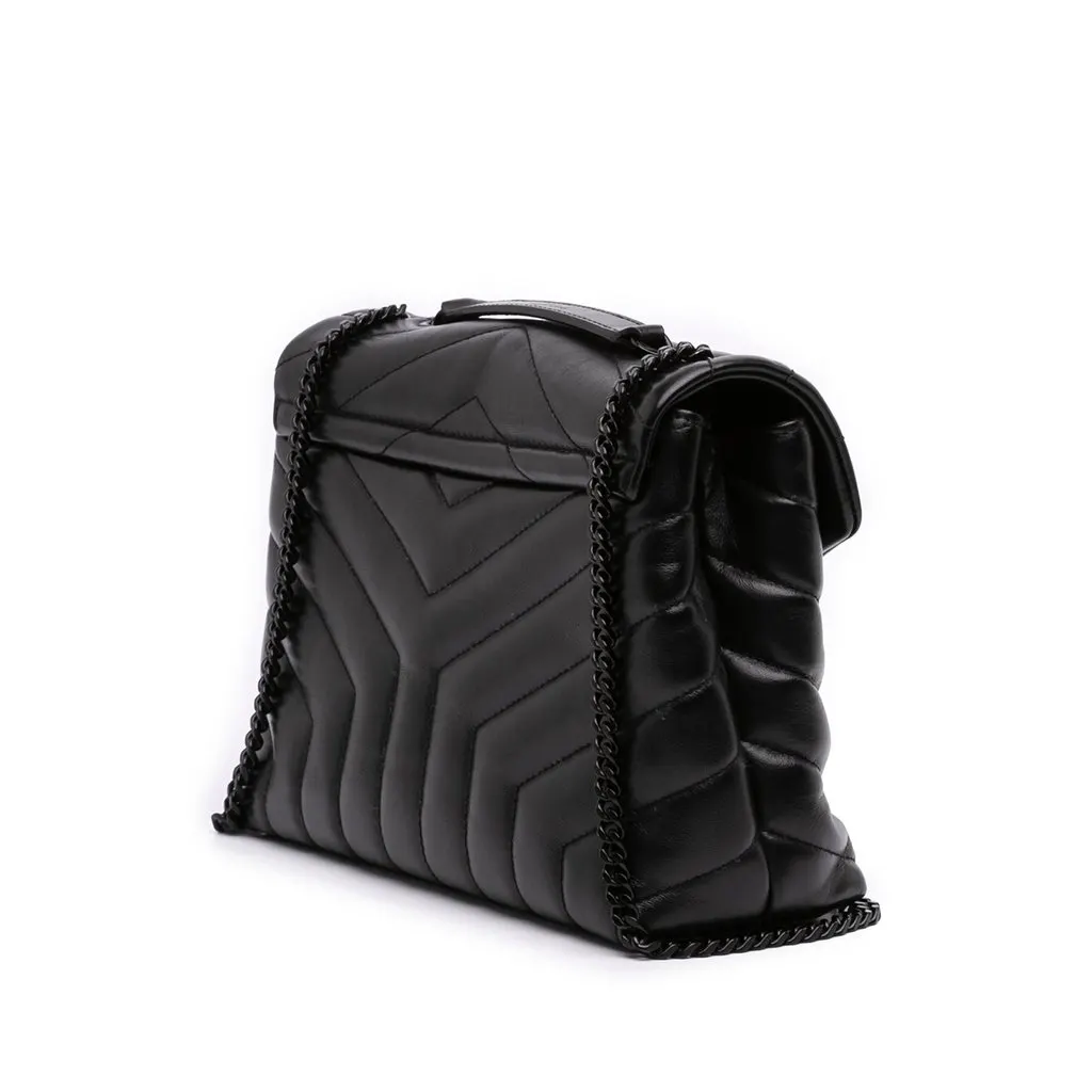 Saint Laurent Small Matelasse Calfskin Monogram Monochrome LouLou Shoulder Bag Black Leather Very good - Back View