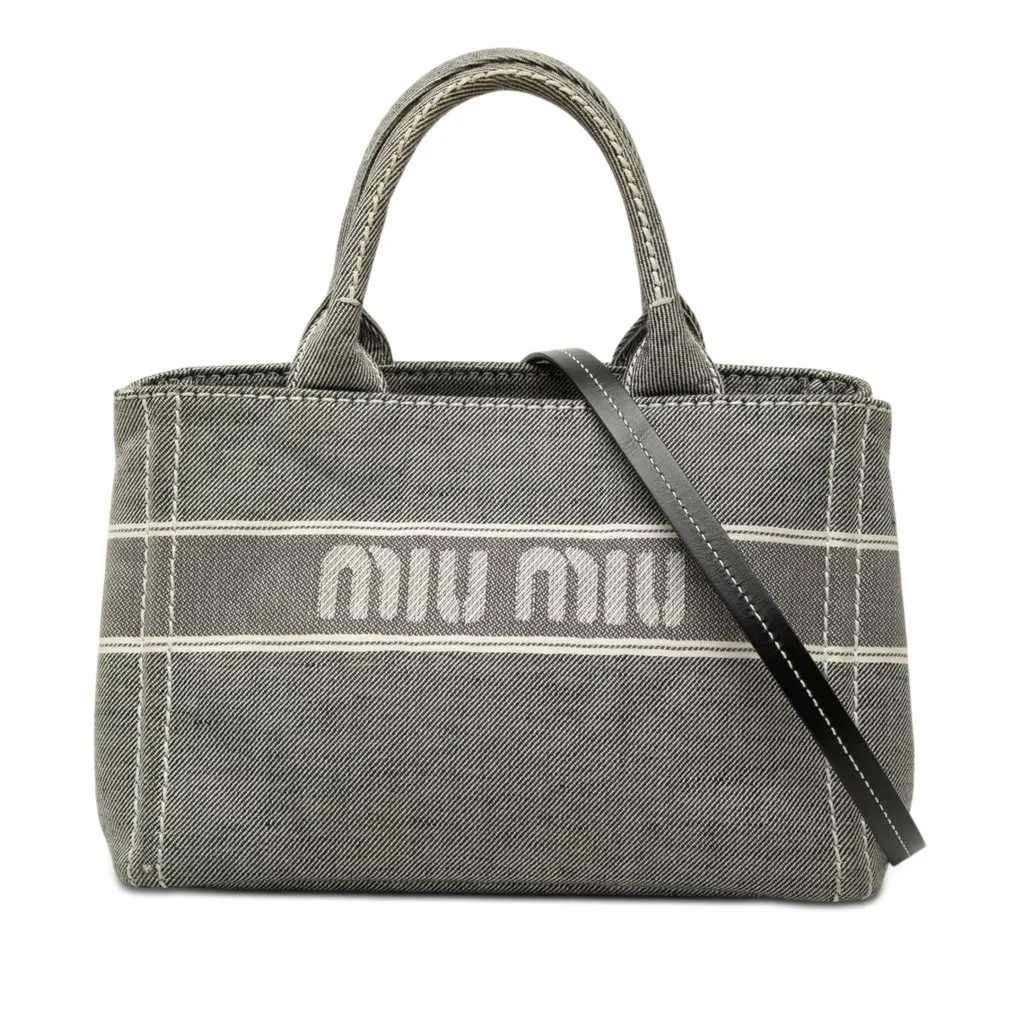 Miu Miu Small Denim Logo Satchel Grey Very good - Front View