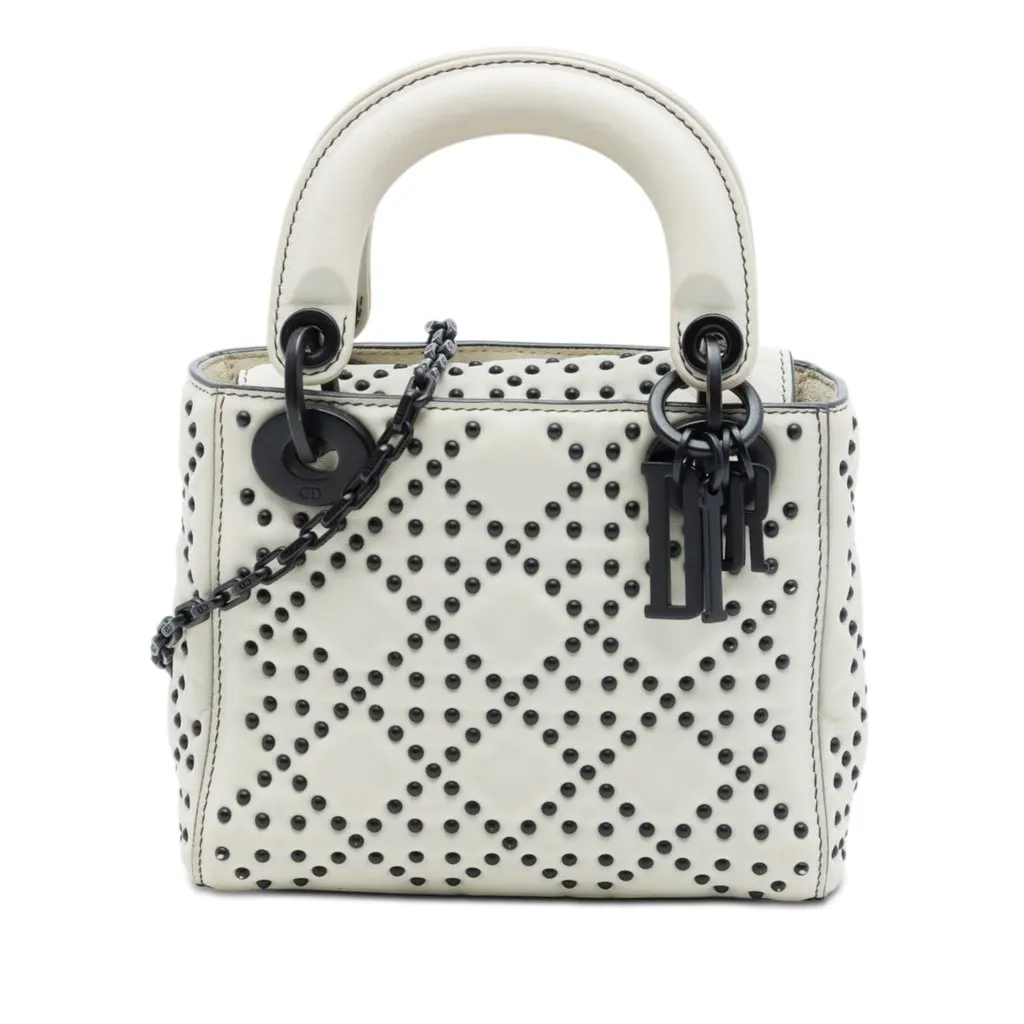 Dior Mini Lambskin Cannage Studded Supple Lady Dior White Leather Very good - Front View