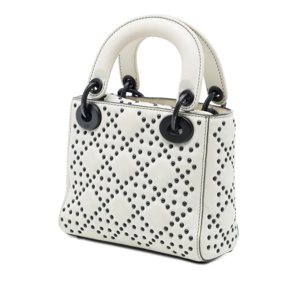 Dior Mini Lambskin Cannage Studded Supple Lady Dior White Leather Very good - Back View