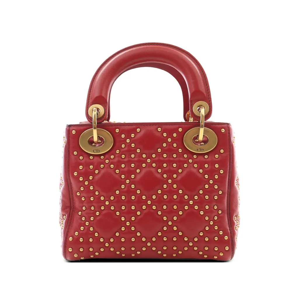 Dior Mini Lambskin Cannage Studded Supple Lady Dior Red Leather Very good - Back View