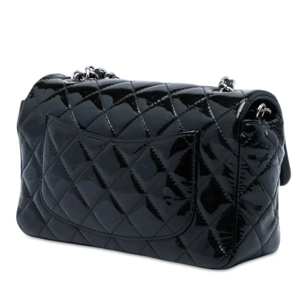 Chanel Mini Rectangular Classic Patent Single Flap Black Leather Very good - Back View