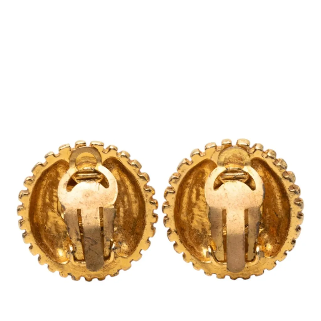 Chanel CC Gold Plated Sunburst Round Clip On Earrings Gold Metal Very good - Back View