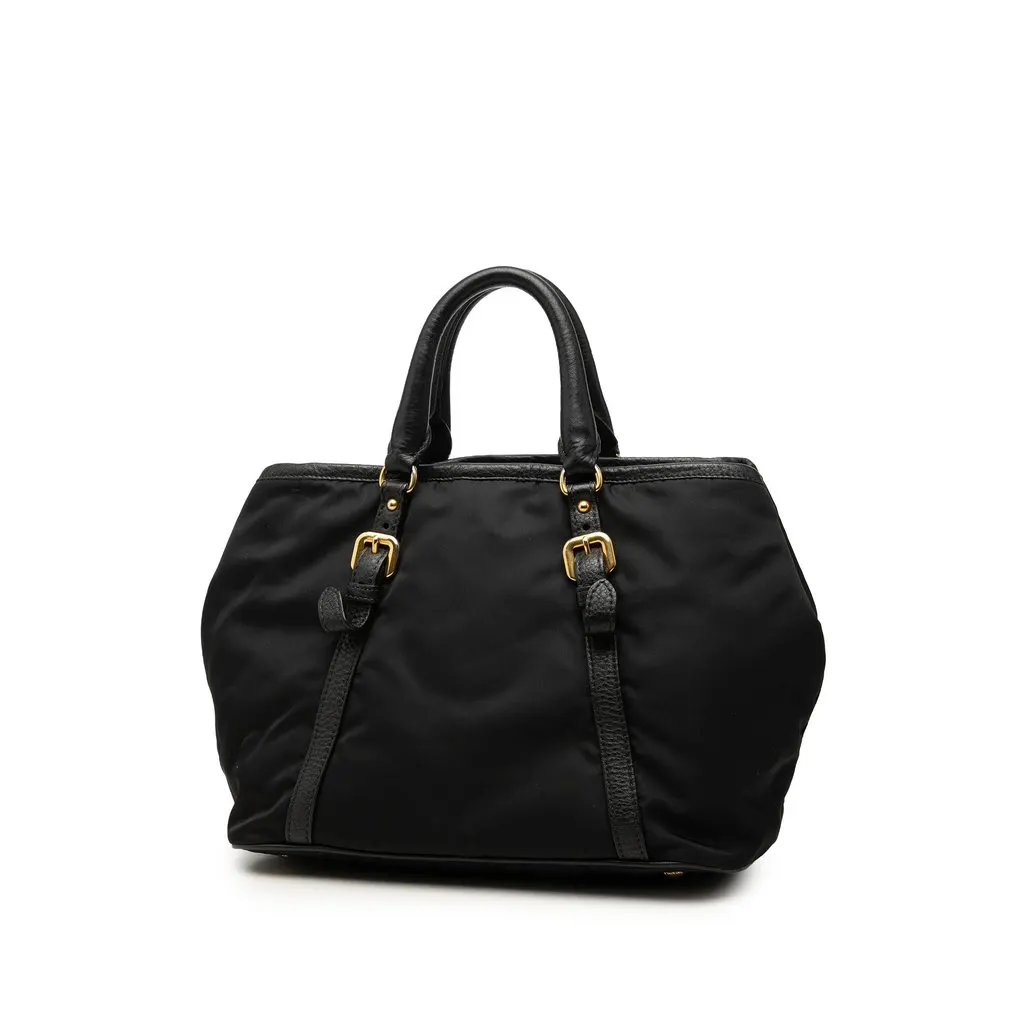 Prada Vitello Daino Trimmed Tessuto Satchel Black Very good - Back View