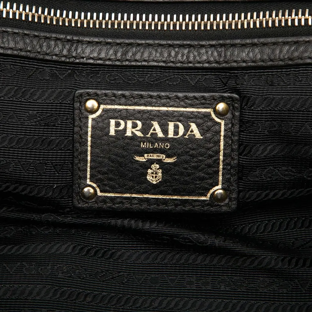 Prada Vitello Daino Trimmed Tessuto Satchel Black Very good - Box View