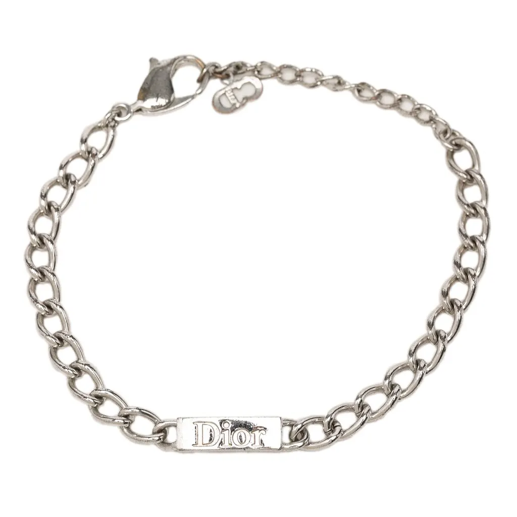 Dior Brass Logo Chain Link Bracelet Silver Brass Very good - Front View