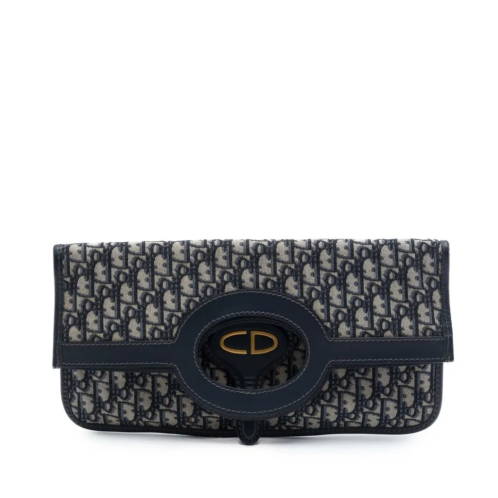 Dior Oblique Canvas Fold Over Clutch Blue Very good - Front View