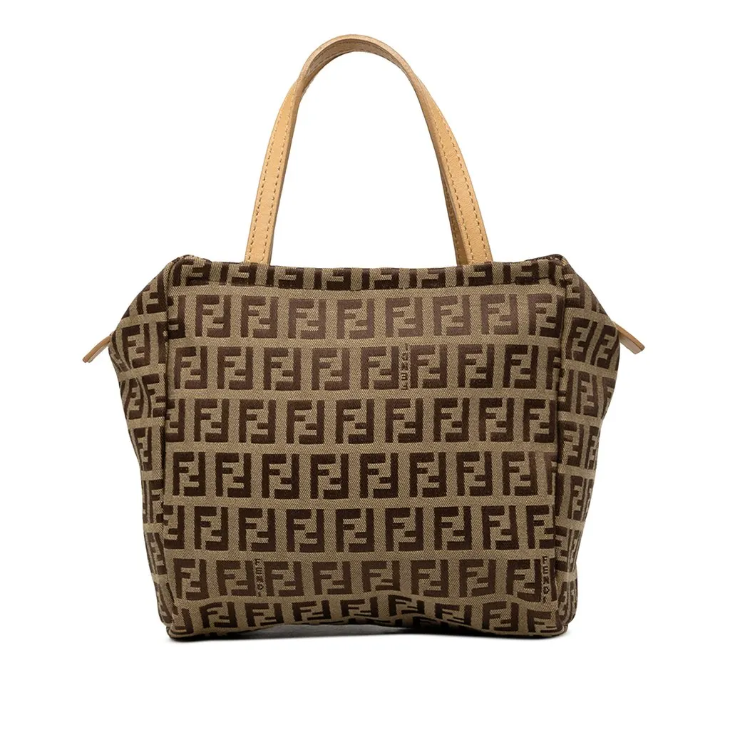Fendi Mini Zucchino Canvas Handbag Beige Canvas Good - Front View