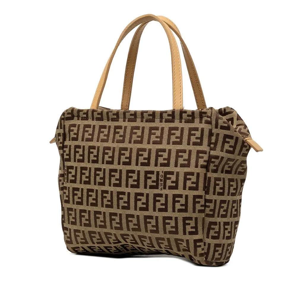 Fendi Mini Zucchino Canvas Handbag Beige Canvas Good - Back View