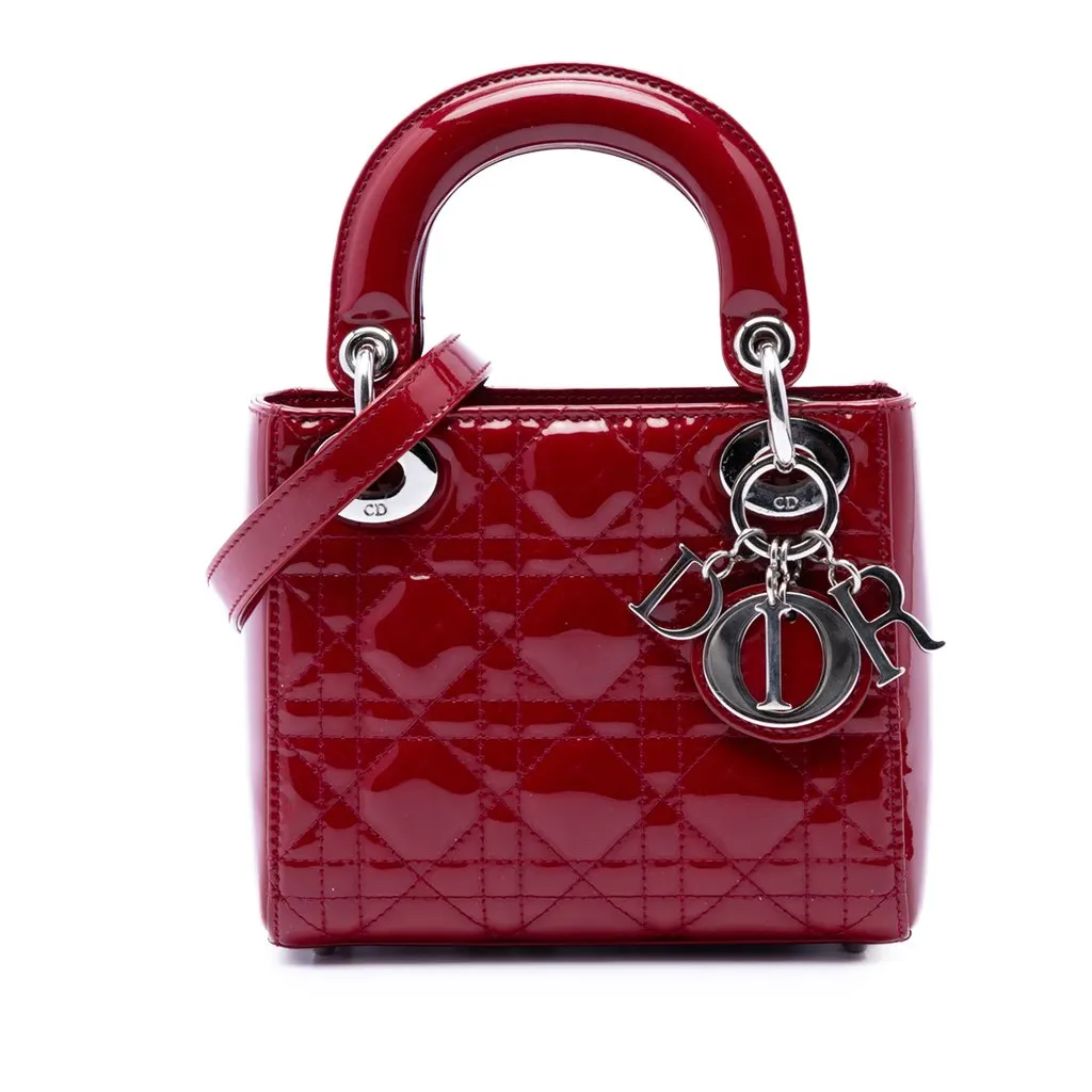 Dior Mini Patent Cannage Lady Dior Red Leather Very good - Front View