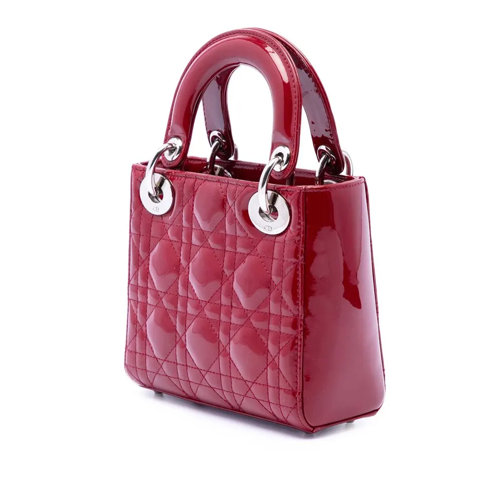 Dior Mini Patent Cannage Lady Dior Red Leather Very good - Back View