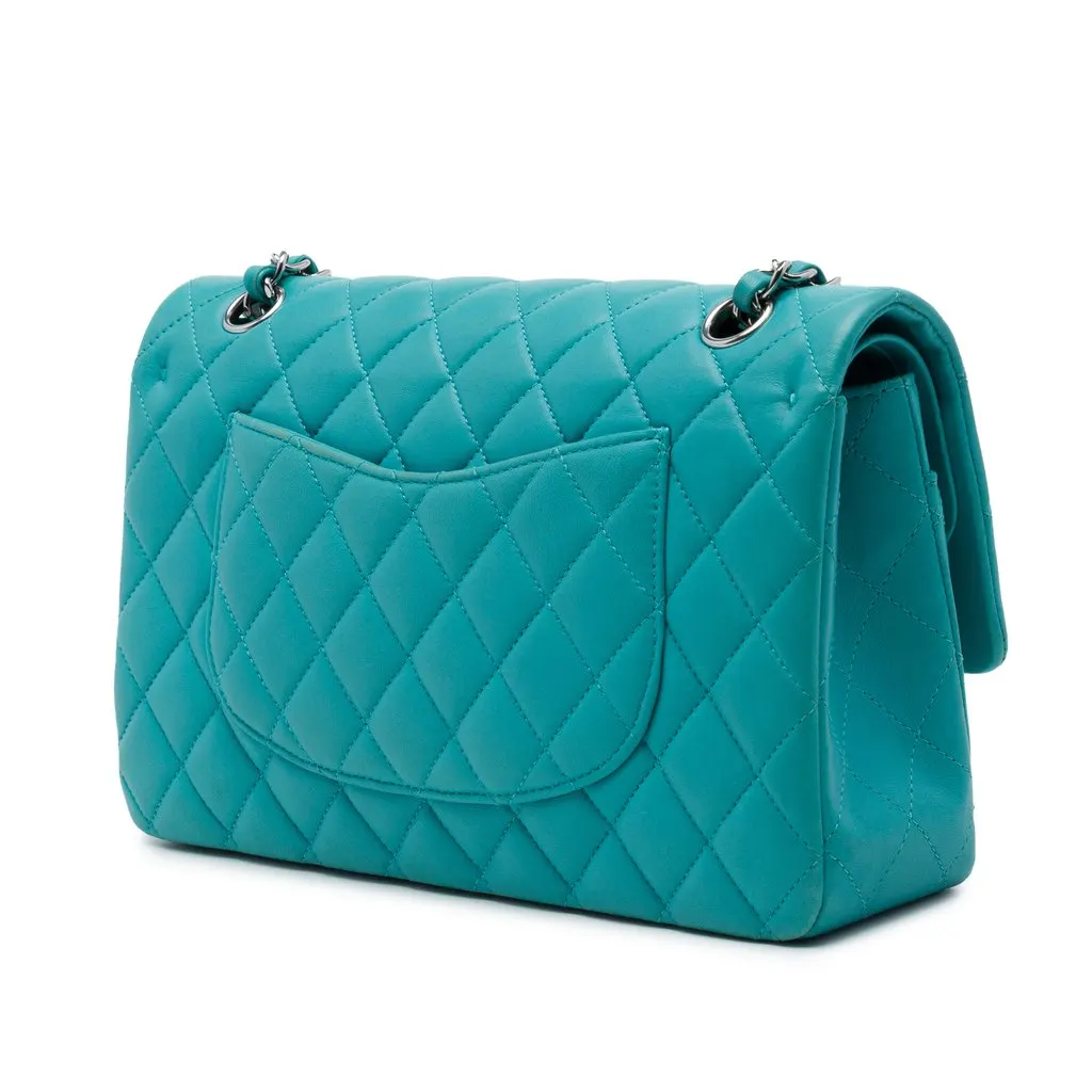 Chanel Medium Classic Lambskin Double Flap Blue Leather Very good - Back View