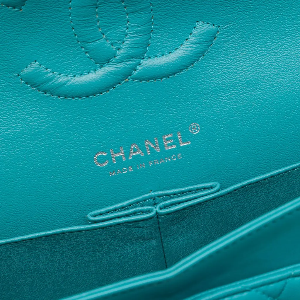 Chanel Medium Classic Lambskin Double Flap Blue Leather Very good - Box View