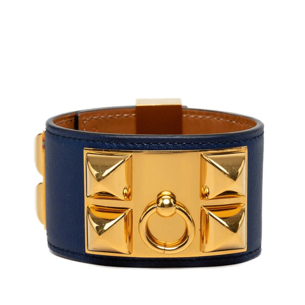 Hermès Swift and Gold Plated Collier de Chien Bracelet Blue Leather Very good - Front View