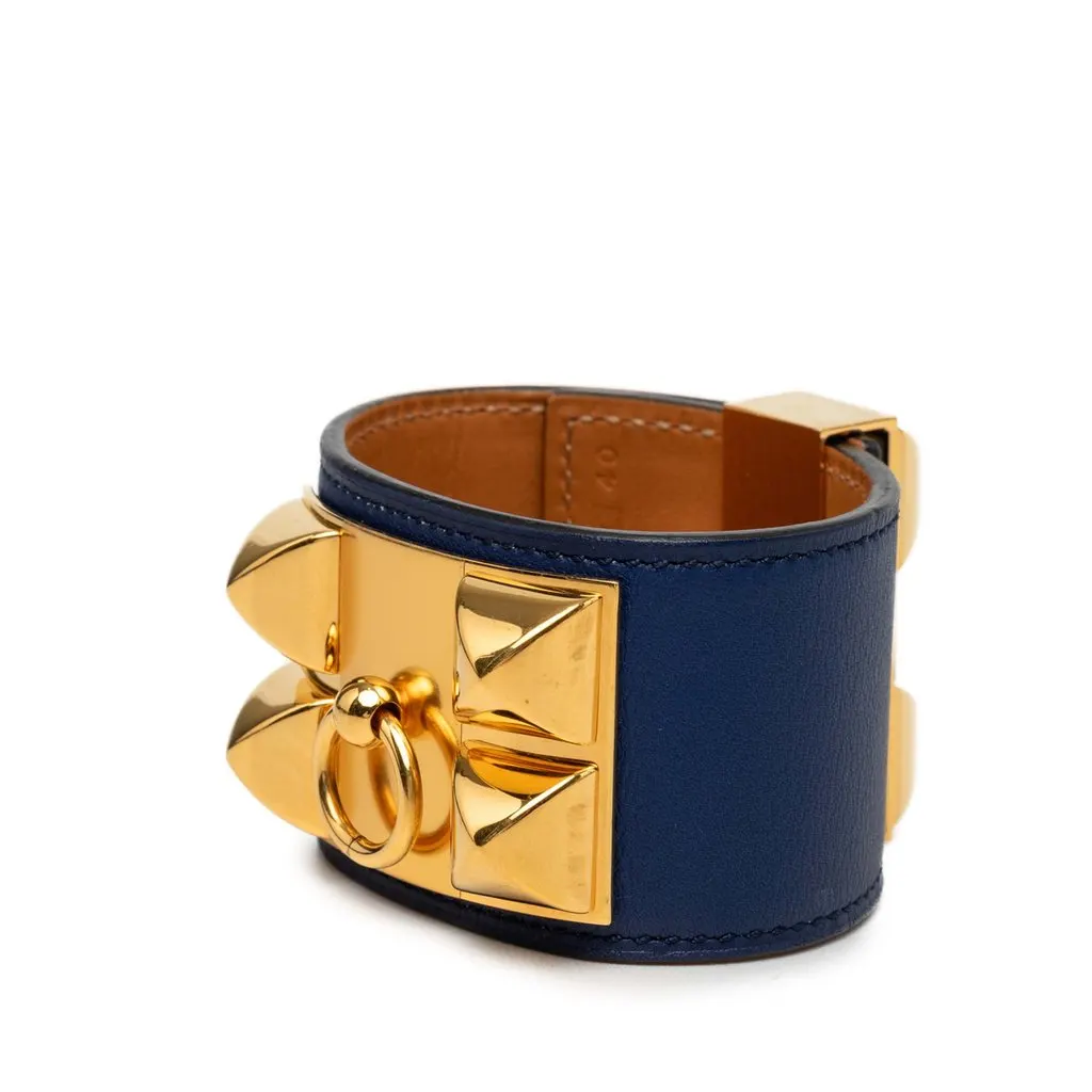 Hermès Swift and Gold Plated Collier de Chien Bracelet Blue Leather Very good - Back View