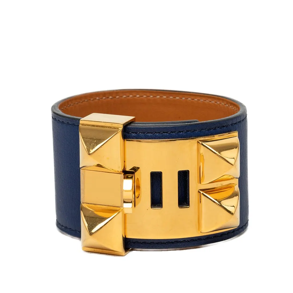 Hermès Swift and Gold Plated Collier de Chien Bracelet Blue Leather Very good - Inside View