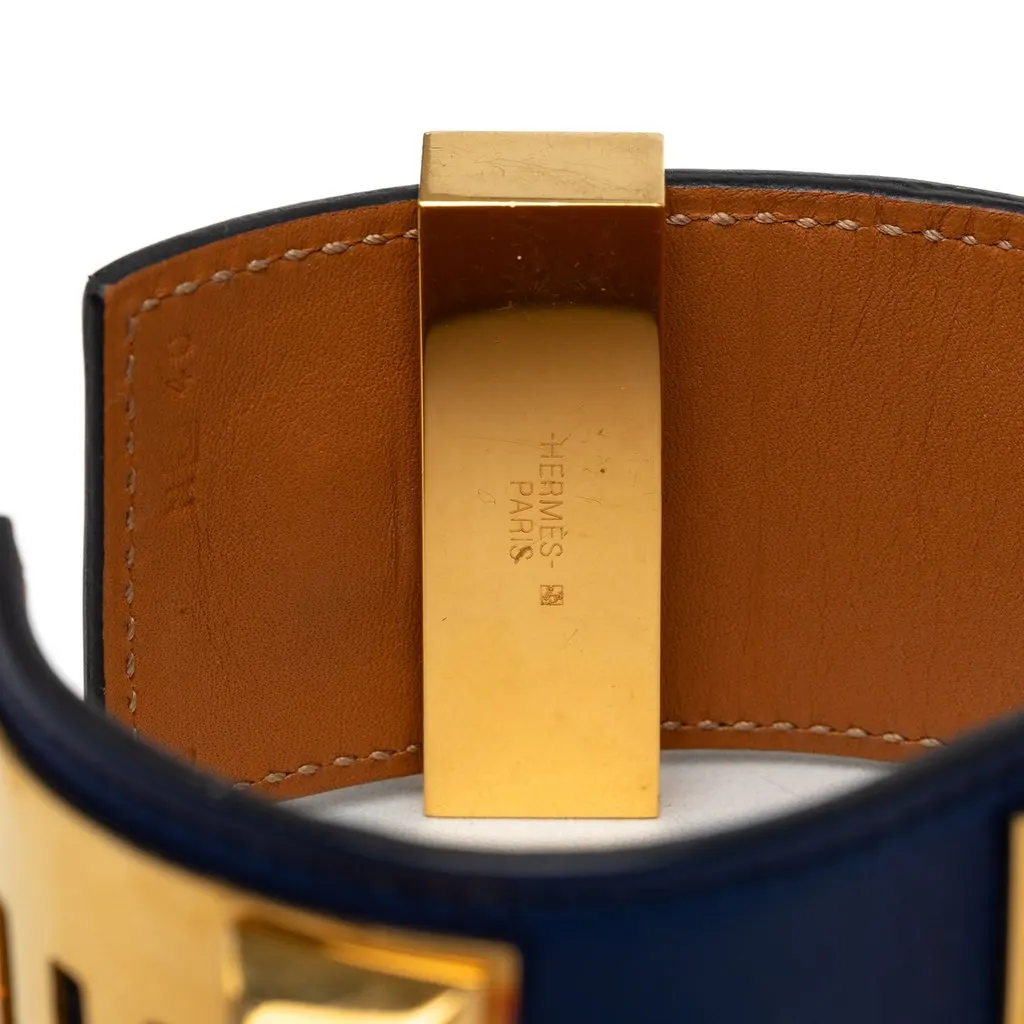 Hermès Swift and Gold Plated Collier de Chien Bracelet Blue Leather Very good - Model View