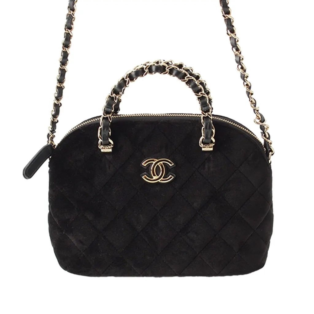 Chanel Quilted Velvet Coco Clutch With Chain Black Very good - Front View