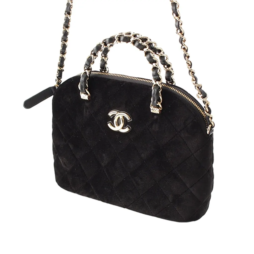 Chanel Quilted Velvet Coco Clutch With Chain Black Very good - Back View