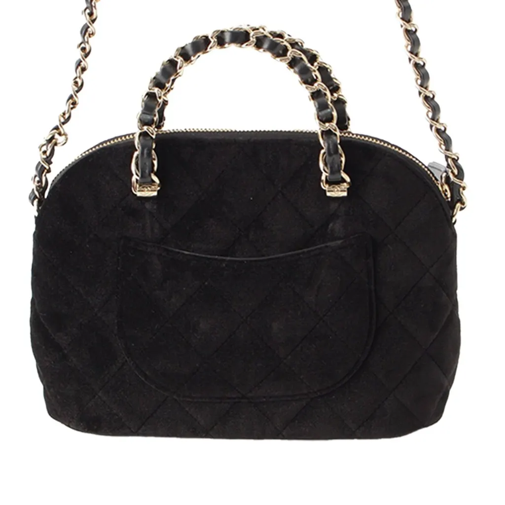 Chanel Quilted Velvet Coco Clutch With Chain Black Very good - Inside View