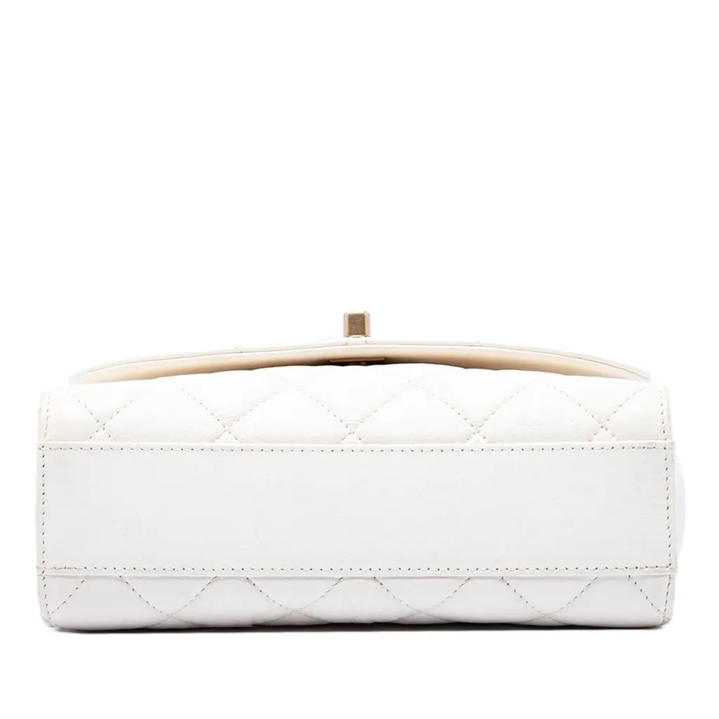 Chanel Mini Quilted Crumpled Lambskin CC Links Top Handle Flap White Leather Very good - Inside View