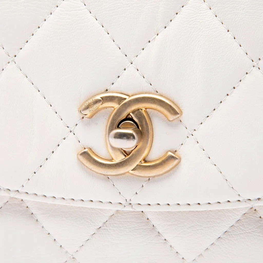Chanel Mini Quilted Crumpled Lambskin CC Links Top Handle Flap White Leather Very good - Box View