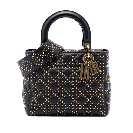 Dior Medium Lambskin Cannage Studded Supple Lady Dior