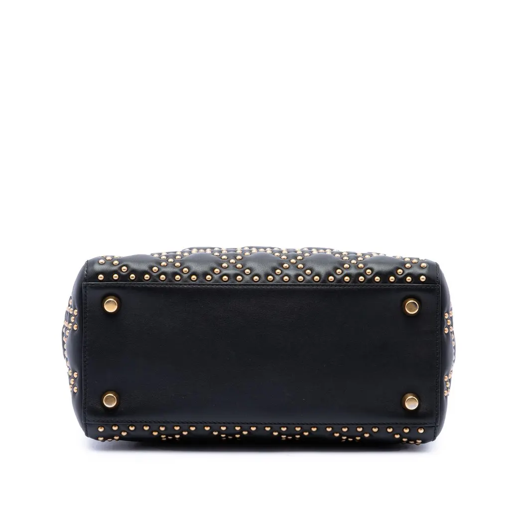 Dior Medium Lambskin Cannage Studded Supple Lady Dior Black Leather Good - Inside View