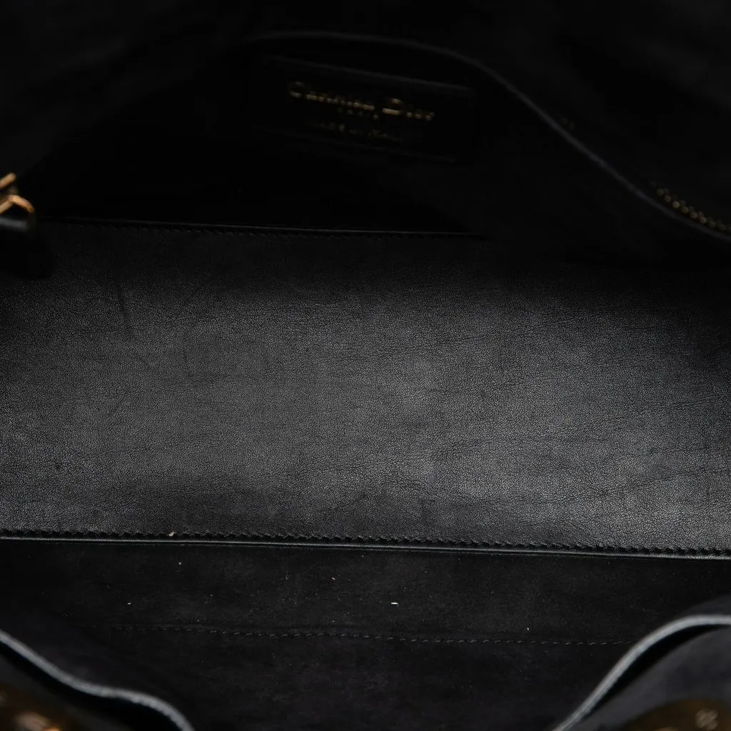 Dior Medium Lambskin Cannage Studded Supple Lady Dior Black Leather Good - Model View