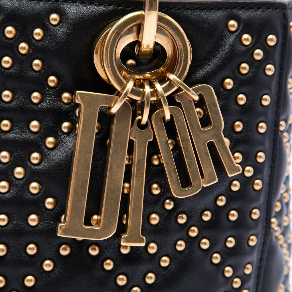 Dior Medium Lambskin Cannage Studded Supple Lady Dior Black Leather Good - Box View