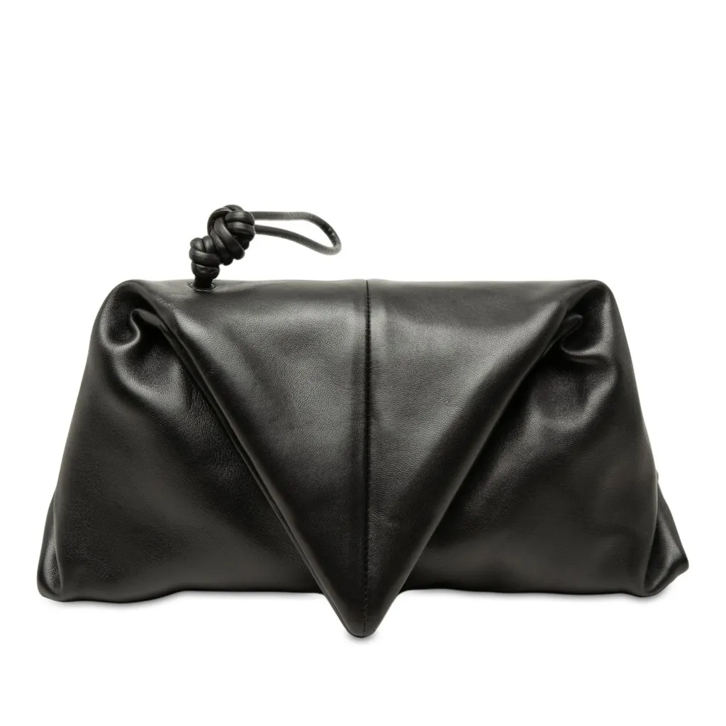 Bottega Veneta Lambskin Trine Fold Over Clutch Black Leather Very good - Front View