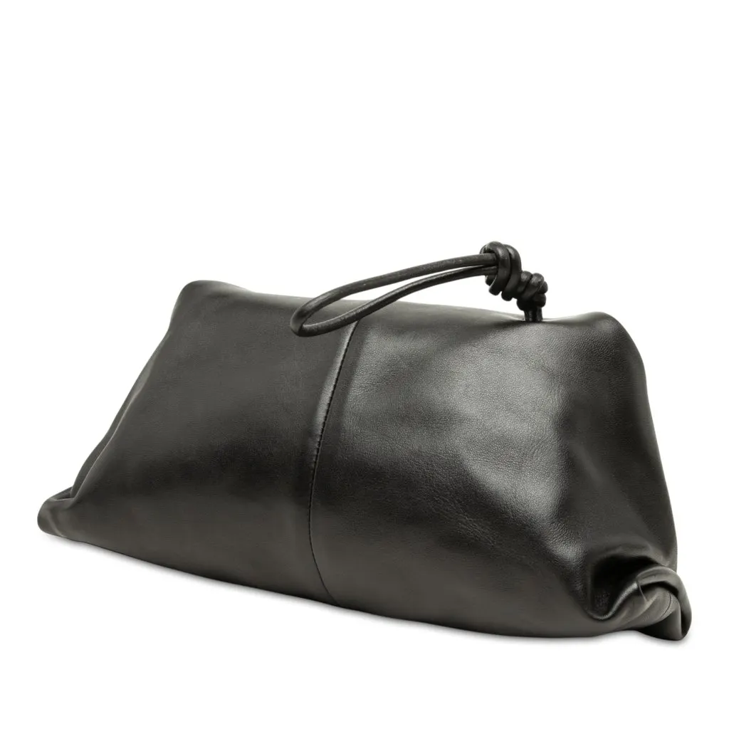 Bottega Veneta Lambskin Trine Fold Over Clutch Black Leather Very good - Back View