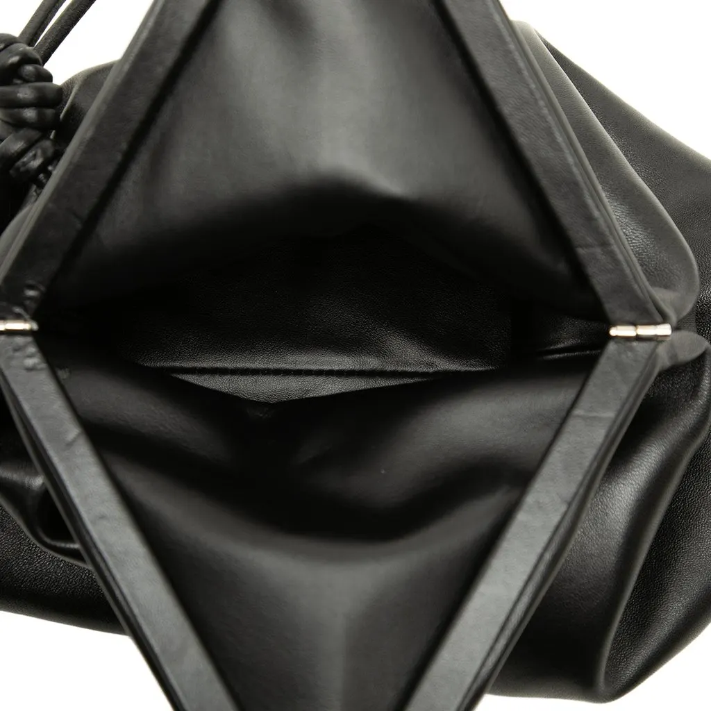 Bottega Veneta Lambskin Trine Fold Over Clutch Black Leather Very good - Model View