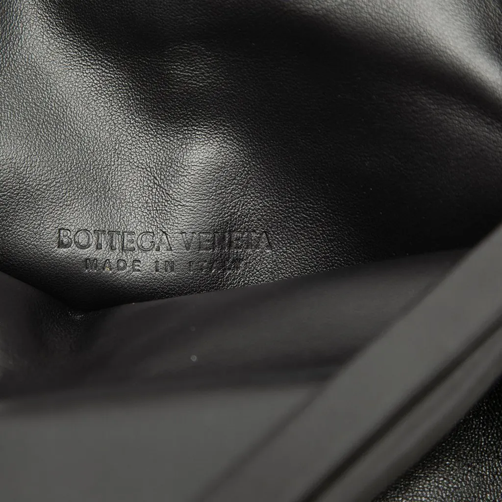 Bottega Veneta Lambskin Trine Fold Over Clutch Black Leather Very good - Box View