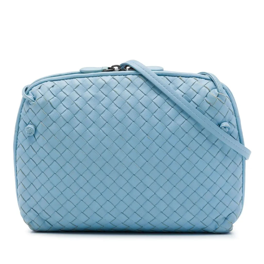 Bottega Veneta Nappa Intrecciato Nodini Crossbody Blue Leather Very good - Front View