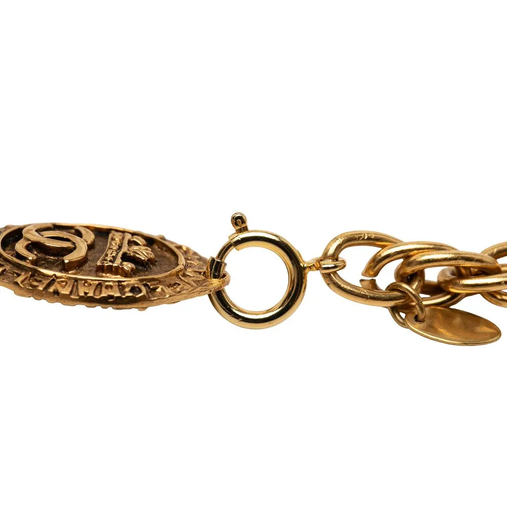 Chanel CC Gold Plated Oval Medallion Pendant Double Chain Necklace Gold Metal Very good - Inside View