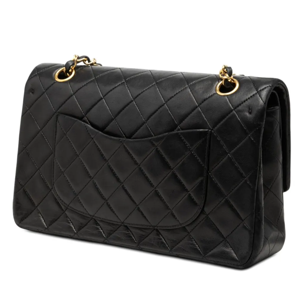 Chanel Medium Classic Lambskin Double Flap Black Leather Very good - Back View