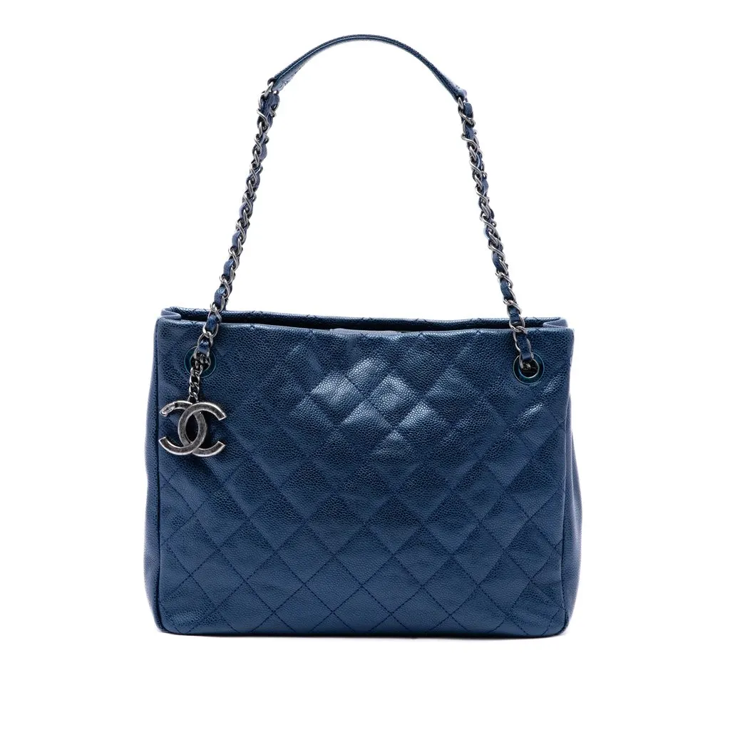 Chanel Medium Quilted Iridescent Caviar Chic Shopping Tote Blue Leather Very good - Front View