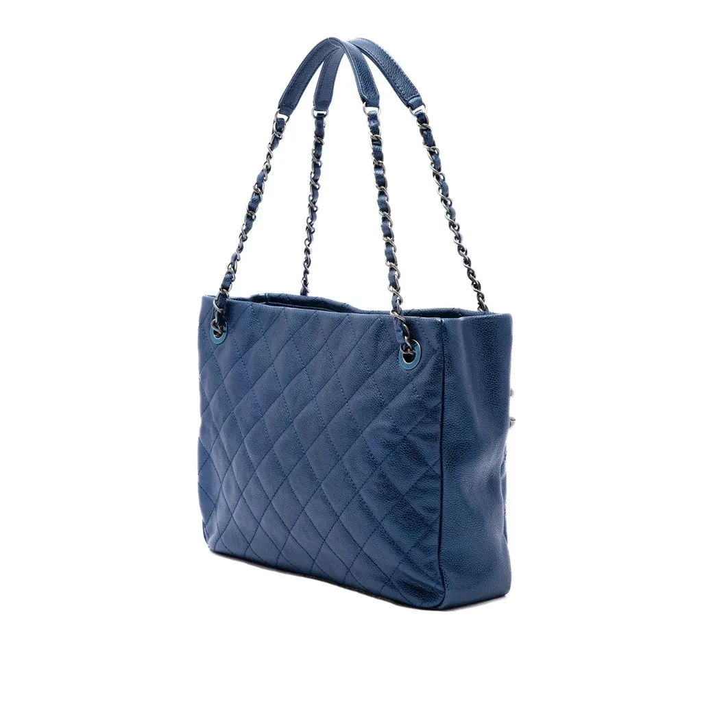 Chanel Medium Quilted Iridescent Caviar Chic Shopping Tote Blue Leather Very good - Back View