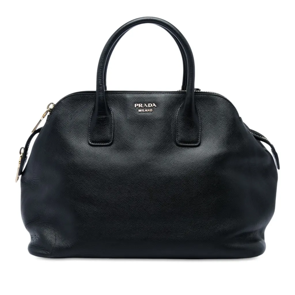 Prada Saffiano Cuir Triple Zip Dome Top Handle Bag Black Leather Very good - Front View
