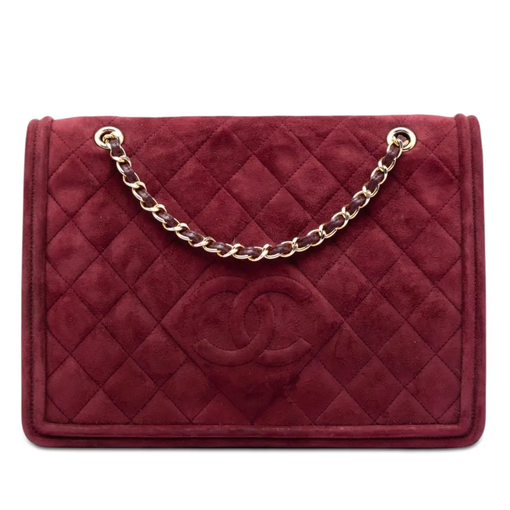 Chanel CC Quilted Suede Diamond Full Flap Red Leather Very good - Front View