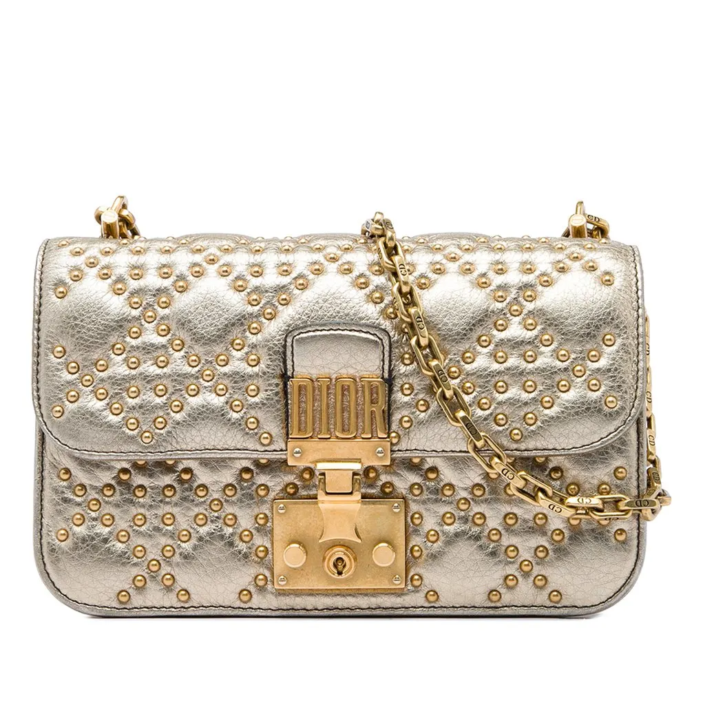 Dior Studded Metallic Lambskin DiorAddict Wallet on Chain Gold Leather Very good - Front View