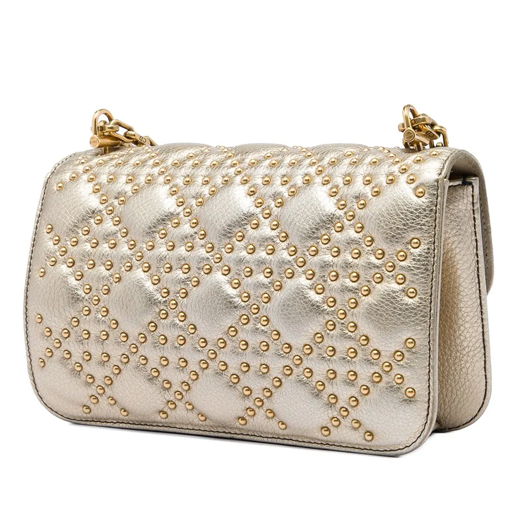 Dior Studded Metallic Lambskin DiorAddict Wallet on Chain Gold Leather Very good - Back View