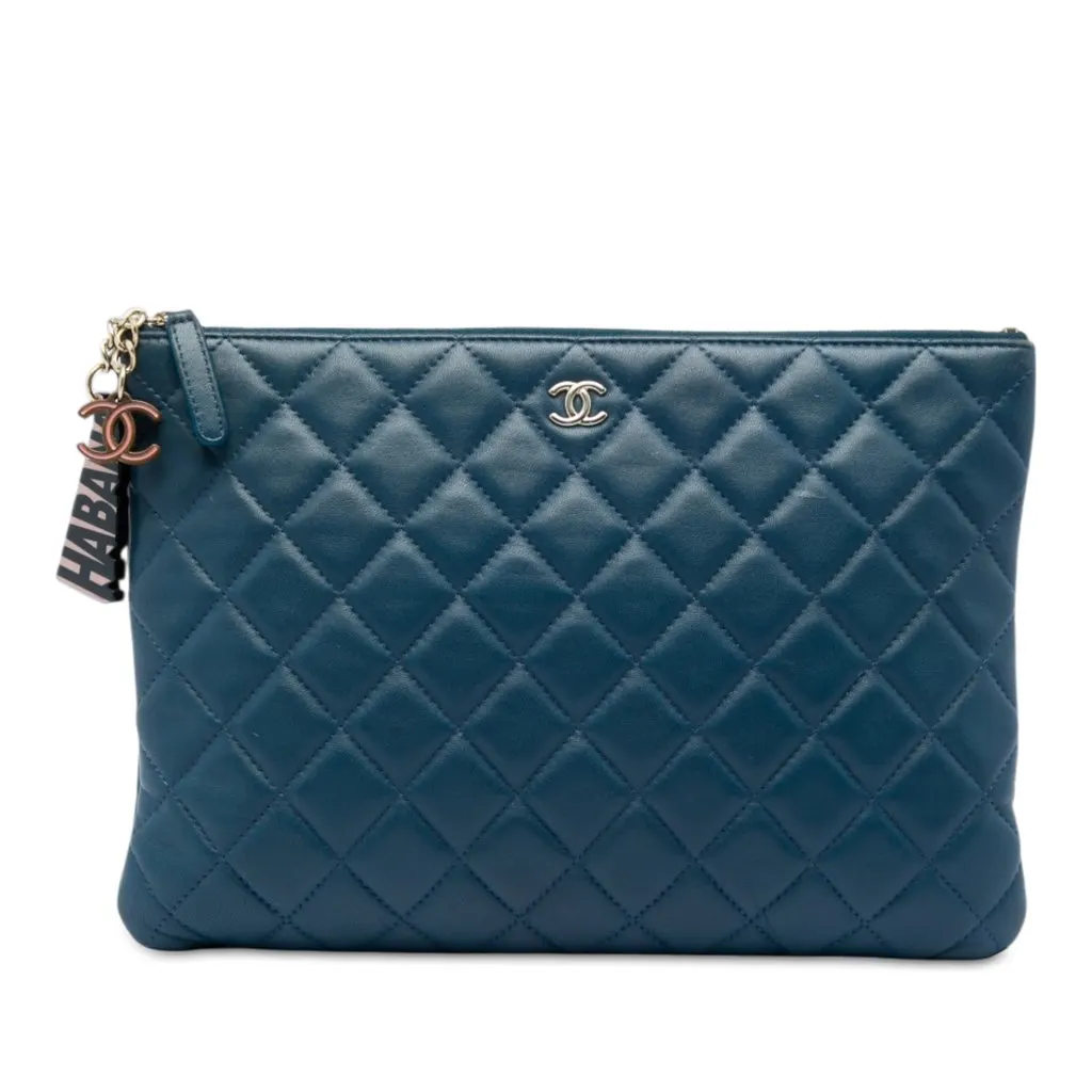 Chanel Medium Quilted Lambskin Cuba La Habana O Case Clutch Blue Leather Very good - Front View