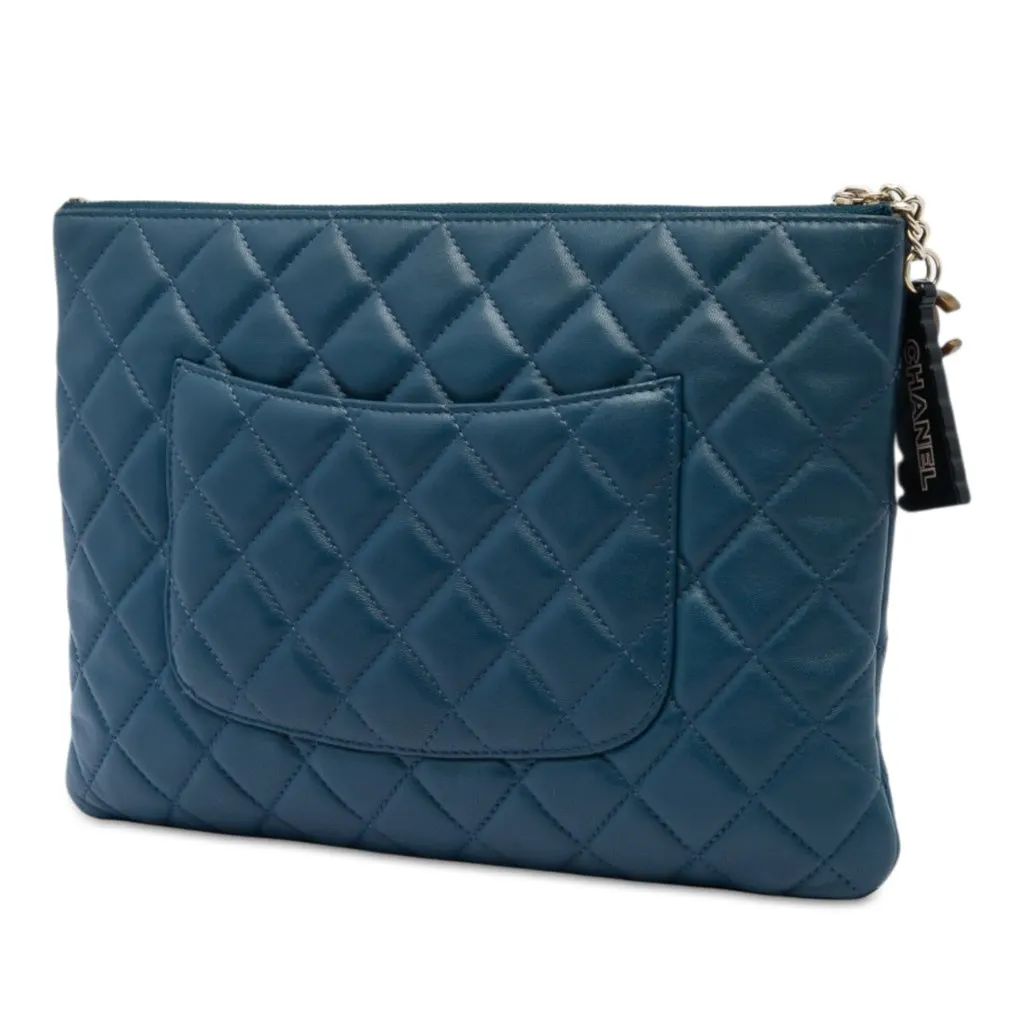 Chanel Medium Quilted Lambskin Cuba La Habana O Case Clutch Blue Leather Very good - Back View