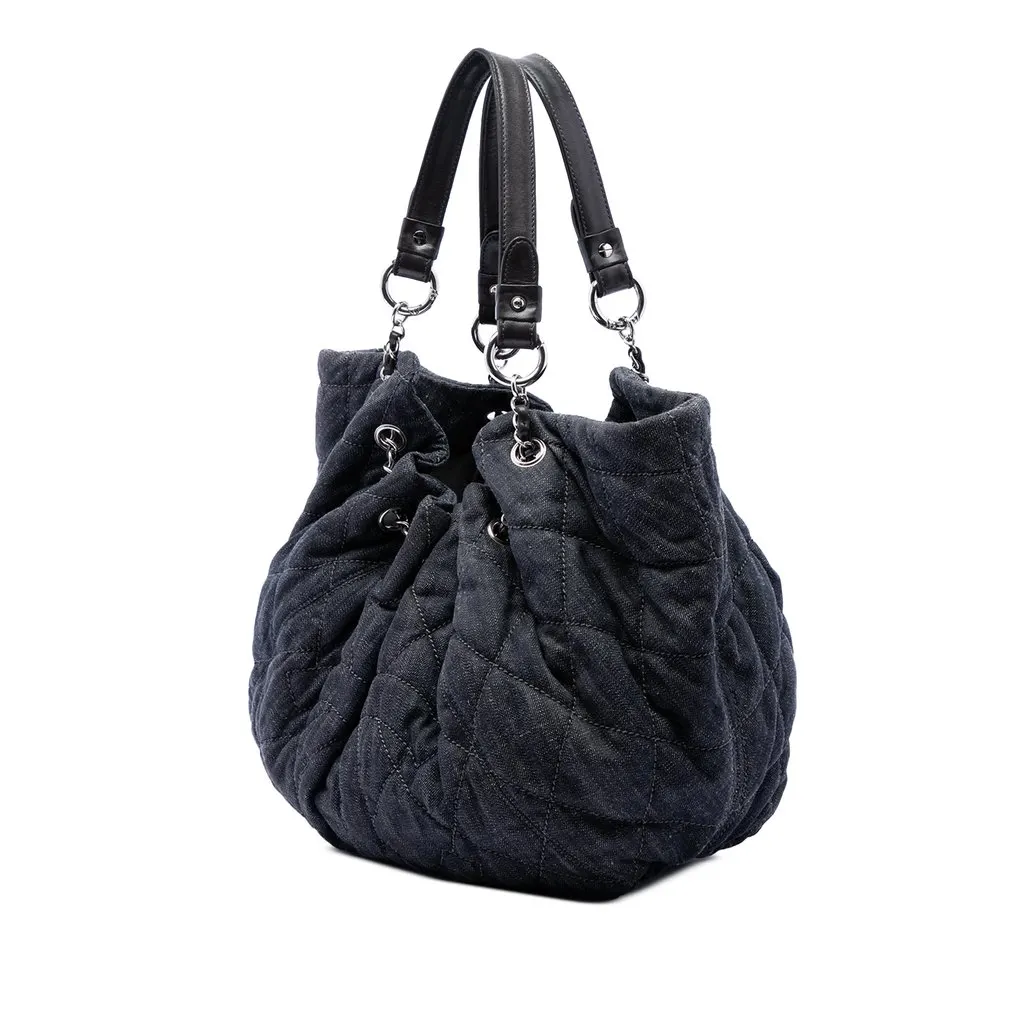 Chanel Large Quilted Denim Stretch Spirit Cabas Tote Blue Very good - Back View