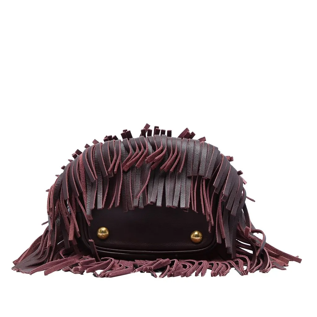 Saint Laurent Small Calfskin Emmanuelle Fringe Bucket Bag Red Leather Very good - Inside View