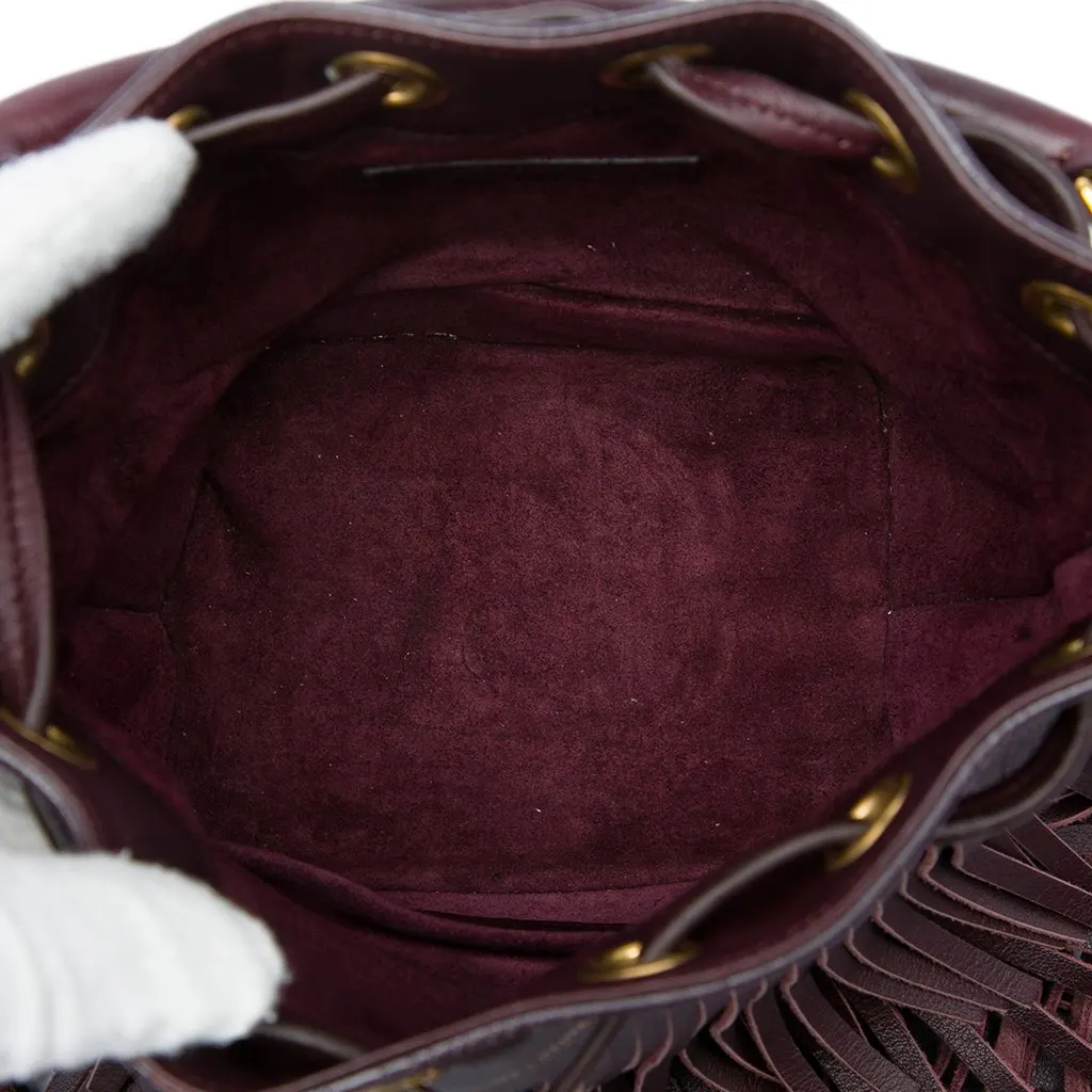 Saint Laurent Small Calfskin Emmanuelle Fringe Bucket Bag Red Leather Very good - Model View