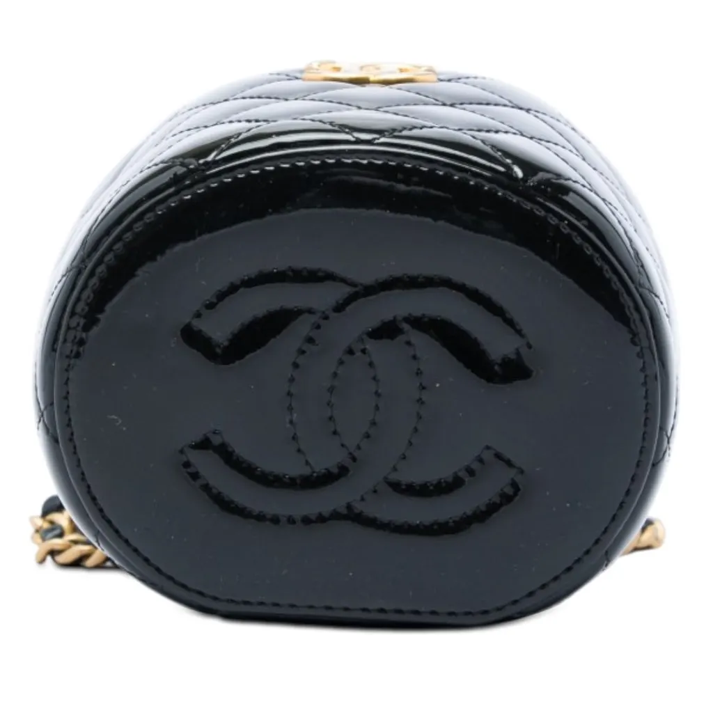 Chanel Quilted Patent Afternoon Tea Top Handle Vanity Case with Chain Black Leather Very good - Inside View