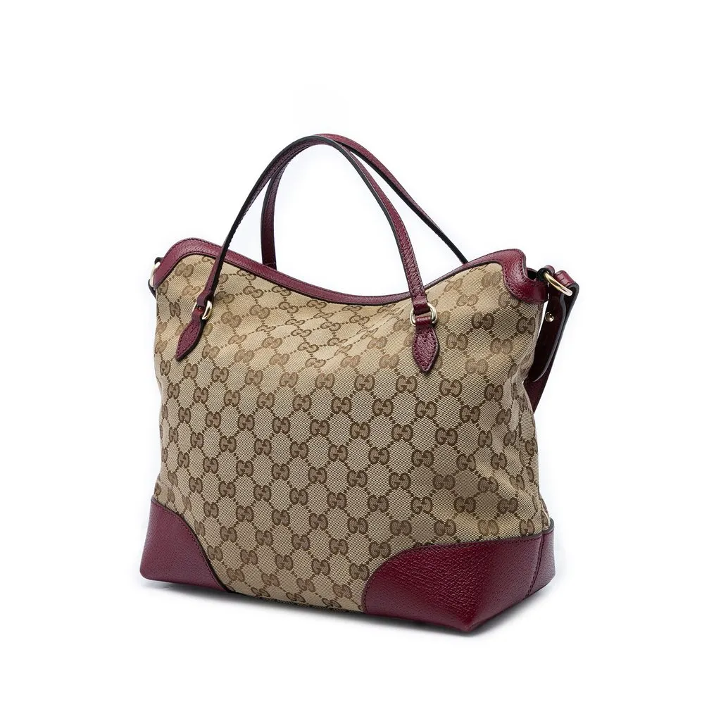 Gucci Medium GG Canvas Bree Fold Over Tote Beige Canvas Good - Back View